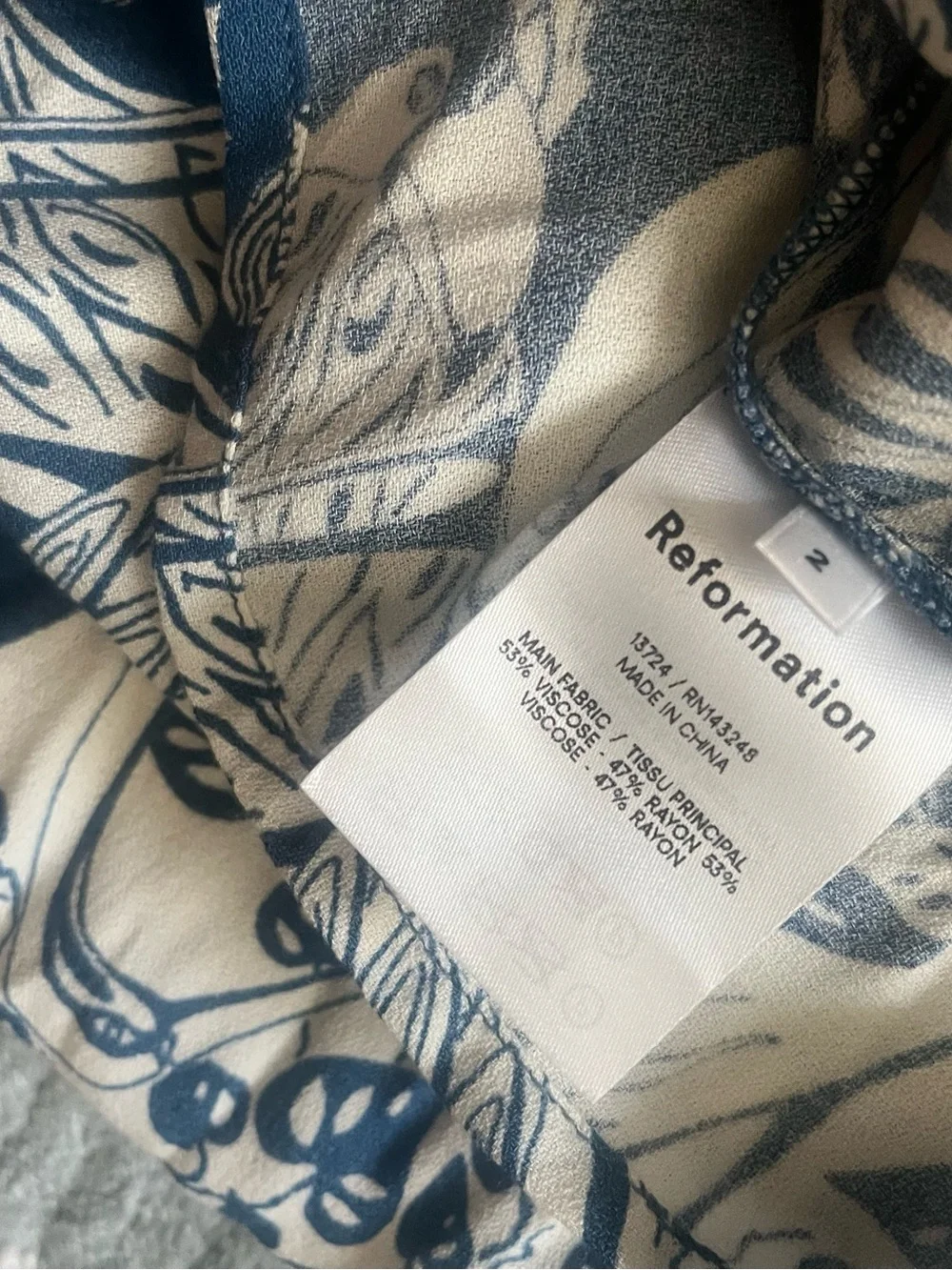 Reformation Blue & Cream Crane-Print Mini Dress - Picture 4 of 4